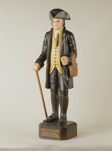 Skulptur av Diedrich Knickerbocker som stod i Knickerbocker Hall i New York City, ca 1850-67 (målat trä) av American School