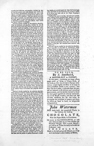 Andra sidan av en bred sida som beskriver lagen för blockering av hamnen i Boston, 1774 (tidningspapper) av American School