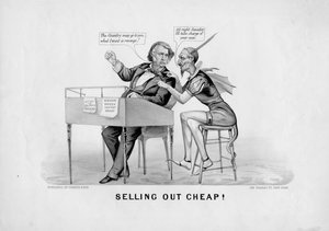 Säljer ut billigt!, publicerad av Currier & Ives, New York, ca 1870 av American School