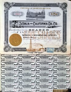 Aktiecertifikat för Sedalia and Californian Oil Company, U.S.A., 1901 av American School