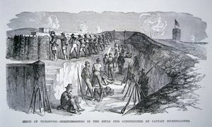Siege of Vicksburg - Sharpshooters i gevärsgroparna konstruerade av General Hickenlooper (gravyr) av American School