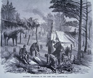 Soldaternas kyrkogård i lägret nära Falmouth, Virginia (litho) av American School