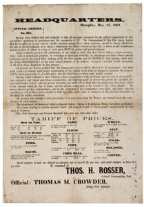 Specialbeställningsnr. 357 publicerar matpriser för att förhindra spekulation, 23 maj 1862 av American School