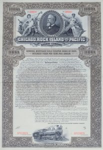Provobligationscertifikat för 1000 dollar för Chicago, Rock Island and Pacific Railway Company, 1898 av American School