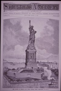Frihetsgudinnan "som den kommer att se ut när den är färdig" på omslaget till Scientific American av American School