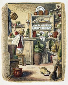 Förvaring i köket i "" Schnik, schnak, småsaker för de minsta"", barnspel. ed. London- Georges Ronthedge och söner. New York, Den breda vägen Ludgate n.d. c. 1890. av American School