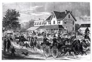 Gatubild i New York, illustration från New York på 1800-talet av American School
