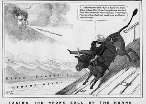 Att ta fel tjur vid hornen, publicerad av John Childs, New York, ca 1840,