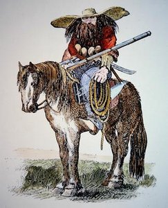 Texas Ranger tecknad serie, som visar den urbana östliga utsikten över den vilda och håriga Ranger av American School