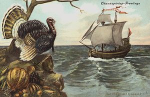 Gratulationskort till Thanksgiving (färglitografi) av American School
