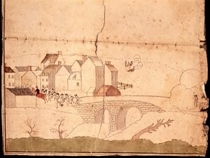 Slaget vid Lexington och Concord (penna & bläck & wc på papper) av American School