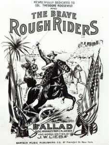 "The Brave Rough Riders", omslag till sångblad, tryckt av Bartsch Music Publishing Co, New York av American School