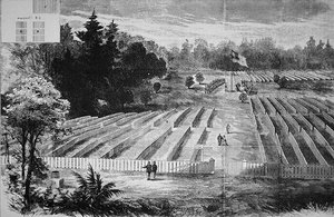 Begravningsplatsen vid krigsfångelägret i Andersonville (litho) av American School