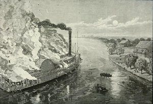 The Burning of the "Robert E. Lee", på Mississippi nära Vicksburg av American School