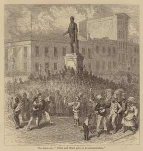 Karnevalen, "Vit och svart förenar sig i dess maskerad" (gravyr) av American School