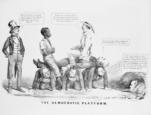 "The Democratic Platform" politisk tecknad film som kommenterar det demokratiska partiets ställning i slaveri, ca 1856 av American School