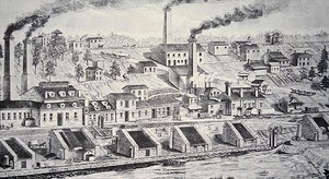 Du Pont Powder Plant, vid Brandywine River (linjegravering) av American School