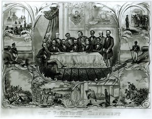 Det femtonde tillägget, undertecknat av president Ulysses S. Grant (1822-85) mars 1870 (litho) (svartvitt foto) av American School