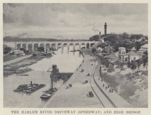Harlem River Driveway (Speedway) och High Bridge (s/v foto) av American School