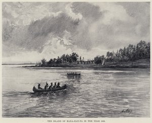 Ön Mana-hat-ta år 1600 (litho) av American School