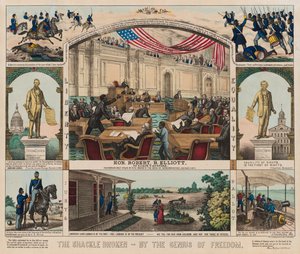 The Shackle Broken - By the Genius of Freedom, c.1860-1879 (färg litho) av American School