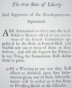 "Sons of Liberty", en hemlig rörelse som grundades 1765 i opposition mot brittiska skatter (litho) av American School