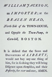 "Sons of Liberty", en hemlig rörelse som grundades 1765 i opposition mot brittiska skatter (litho) av American School