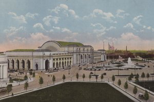 Union Station, Washington DC (färglitografi) av American School
