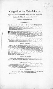 United States Bill of Rights, färdigställd 1789 (tryck) av American School