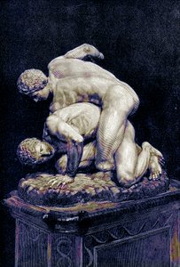 The wrestlers, illustration från History of Greece av Victor Duruy, publicerad 1890 (digitalt förbättrad bild) av American School