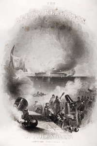 Titelsidesillustration av attacken på Fort Sumter 1861, från "The Great Rebellion" av J.T. Headley, publicerad 1866 av American School