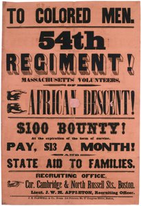 Till färgade män. 54:e regementet! Massachusetts Volunteers, av afrikansk härkomst, 1863 av American School