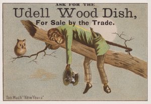 För mycket nyår, handelskort reklam Udell träfat av American School