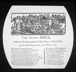 Två favoritlåtar, gjorda på evakueringen av Boston av de brittiska trupperna, den 17 mars 1776 (gravyr) av American School