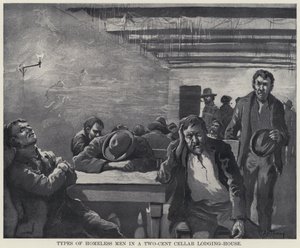 Typer av hemlösa män i ett tvåcents källarboende (litho) av American School
