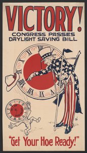 Uncle Sam vänder tillbaka klockan, Victory! Kongressen godkänner sommarlovet, gör dig redo!, affisch för sommartid under första världskriget, USA, 1918