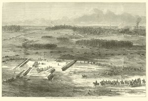 Union and Confederate arbetar sydväst om Petersburg, från signalstationen, mars 1865 av American School