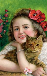 Viktoriansk flicka med en katt av American School