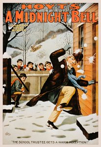 Vintageaffisch av pojkar som kastar mannen med snöbollar, 1890-99 av American School