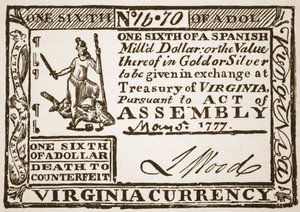 Virginia Currency, lika med en sjättedel av en spansk dollar, 1777 av American School