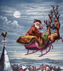 Besök av St. Nicholas, illustration från moster Louisas stora bildserie, New York 1871 av American School