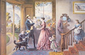 "Välkommen hem, far", utgiven av Currier & Ives av American School