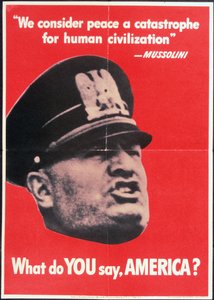 "What do YOU say AMERICA?", USA:s andra världskrigets affisch med ansiktet på Mussolini, Anon, ca 1942 av American School