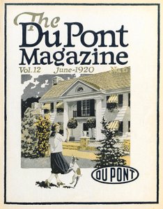 Kvinna och hund, framsidan av DuPont Magazine, juni 1920 av American School