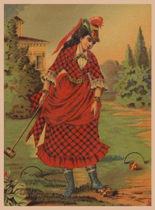 Kvinna som spelar krocket (chromolitho) av American School