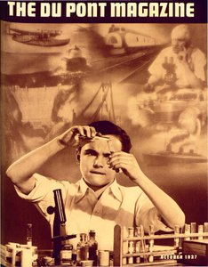Ung pojke med kemiuppsättning, framsidan av DuPont Magazine, oktober 1937 av American School