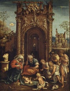 Adoration of the Shepherds, ca 1530 (olja på panel) av Amico Aspertini