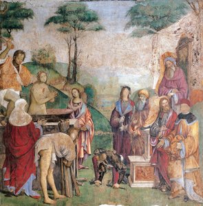 Martyrium of Saint Cecilia, av Amico Aspertini (1474 eller 1475-1552), fresk, Oratory of Santa Cecilia (St Cecilia), Bologna, Emilia-Romagna. Italien