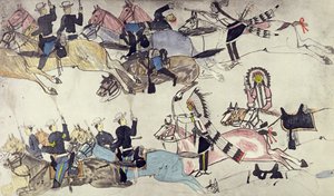 Retreat av major Marcus Renos kommando (bläck på papper) av Amos Bad Heart Buffalo