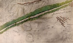 Topografiskt diagram över slagfältet vid Little Big Horn (kol och bläck på papper)